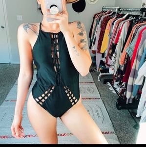 Xhilaration Black Halter Cutout One Piece Swimsuit